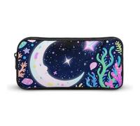 ERSTSNCK Cute Aesthetic Pencil Case - Star Ocean Pattern Double Zipper Pen Bag for Women Big Capacity Pencil Pouch, Portable Makeup & Stationery Organizer for Office Travel