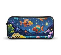 ERSTSNCK Cute Aesthetic Pencil Case - Starry And Fish Double Zipper Pen Bag for Women Big Capacity Pencil Pouch, Portable Makeup & Stationery Organizer for Office Travel