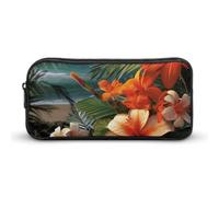 ERSTSNCK Cute Aesthetic Pencil Case - Tropical Flowers And Decorations Double Zipper Pen Bag for Women Big Capacity Pencil Pouch, Portable Makeup & Stationery Organizer for Office Travel