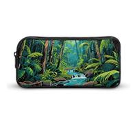 ERSTSNCK Cute Aesthetic Pencil Case - Tropical Rainforest Double Zipper Pen Bag for Women Big Capacity Pencil Pouch, Portable Makeup & Stationery Organizer for Office Travel
