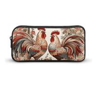 ERSTSNCK Cute Aesthetic Pencil Case - Two Flower Roosters Double Zipper Pen Bag for Women Big Capacity Pencil Pouch, Portable Makeup & Stationery Organizer for Office Travel