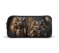 ERSTSNCK Cute Aesthetic Pencil Case - Two Owls on The Tree Double Zipper Pen Bag for Women Big Capacity Pencil Pouch, Portable Makeup & Stationery Organizer for Office Travel