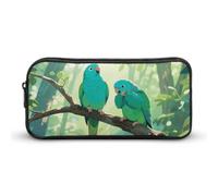 ERSTSNCK Cute Aesthetic Pencil Case - Two Parakeets Double Zipper Pen Bag for Women Big Capacity Pencil Pouch, Portable Makeup & Stationery Organizer for Office Travel