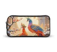 ERSTSNCK Cute Aesthetic Pencil Case - Two Phoenixes in Winter Double Zipper Pen Bag for Women Big Capacity Pencil Pouch, Portable Makeup & Stationery Organizer for Office Travel