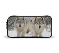 ERSTSNCK Cute Aesthetic Pencil Case - Two Wolves Walking in The Snow Double Zipper Pen Bag for Women Big Capacity Pencil Pouch, Portable Makeup & Stationery Organizer for Office Travel