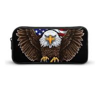 ERSTSNCK Cute Aesthetic Pencil Case - USA Flag Patriotic Eagle Double Zipper Pen Bag for Women Big Capacity Pencil Pouch, Portable Makeup & Stationery Organizer for Office Travel