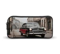 ERSTSNCK Cute Aesthetic Pencil Case - Vintage Car Double Zipper Pen Bag for Women Big Capacity Pencil Pouch, Portable Makeup & Stationery Organizer for Office Travel