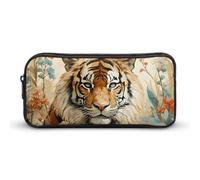 ERSTSNCK Cute Aesthetic Pencil Case - Watercolor Tiger Pattern Double Zipper Pen Bag for Women Big Capacity Pencil Pouch, Portable Makeup & Stationery Organizer for Office Travel