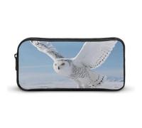 ERSTSNCK Cute Aesthetic Pencil Case - White Snowy Owl Double Zipper Pen Bag for Women Big Capacity Pencil Pouch, Portable Makeup & Stationery Organizer for Office Travel