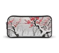 ERSTSNCK Cute Aesthetic Pencil Case - Winter Plum Grove Double Zipper Pen Bag for Women Big Capacity Pencil Pouch, Portable Makeup & Stationery Organizer for Office Travel