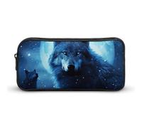ERSTSNCK Cute Aesthetic Pencil Case - Wolfs Double Zipper Pen Bag for Women Big Capacity Pencil Pouch, Portable Makeup & Stationery Organizer for Office Travel