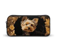 ERSTSNCK Cute Aesthetic Pencil Case - Yorkshire Terrier in The Cave Double Zipper Pen Bag for Women Big Capacity Pencil Pouch, Portable Makeup & Stationery Organizer for Office Travel