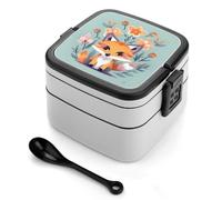 ERSTSNCK Cute Animal Fox Flowers Bento Box 1000ml Leak Proof Lunch Container with Removable Dividers & Spoon - BPA-Free PP Stackable Lunch Box for Work, Office, Picnic, Travel, Dining Out