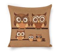 ERSTSNCK Cute Big Brown Cartoon Owls Pillow Covers 18"x18" Linen Throw Pillow Covers - Double Sided Decorative Square Cushion Cases for Sofa, Bed, Chair (No Insert Included)