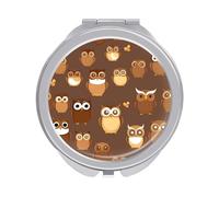 ERSTSNCK Cute Brown Cartoon Owl Compact Mirror for Purse, Double-Sided 1x/2x Magnifying Metal Pocket Makeup Mirrors, Folding Mini Vanity Mirror, Handheld Round Travel Cosmetic Mirrors for Women