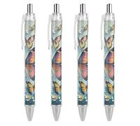 ERSTSNCK Cute Butterflies Black Ballpoint Pens Fine Point (0.5mm) Black Ink Pen Retractable Ball Point Pens with Comfortable Full Grip for Journaling, And Office Writing Ideal 4 PCS