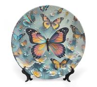 ERSTSNCK Cute Butterflies Ceramic Decorative Plate 8inch Bone China Wall Hanging Ornament Plates Bohemian Style Dinner Plate with Stand Cabinet Display Plates for Home Art Decor