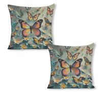 ERSTSNCK Cute Butterflies Pillow Covers 18"x18"（2pcs） Linen Throw Pillow Covers - Double Sided Decorative Square Cushion Cases for Sofa, Bed, Chair (No Insert Included)
