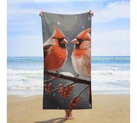 ERSTSNCK Cute Cardinal Birds Beach Towel Oversized 31" X 63" Absorbent Towels Quick Dry Pool Towel Lightweight Bath Towels Sandproof Beach Blanket for Gym Swimming Sports Travel Gifts