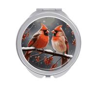 ERSTSNCK Cute Cardinal Birds Compact Mirror for Purse, Double-Sided 1x/2x Magnifying Metal Pocket Makeup Mirrors, Folding Mini Vanity Mirror, Handheld Round Travel Cosmetic Mirrors for Women