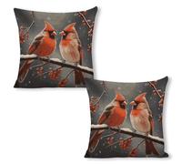 ERSTSNCK Cute Cardinal Birds Pillow Covers 18"x18"（2pcs） Linen Throw Pillow Covers - Double Sided Decorative Square Cushion Cases for Sofa, Bed, Chair (No Insert Included)