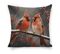 ERSTSNCK Cute Cardinal Birds Pillow Covers 18"x18" Linen Throw Pillow Covers - Double Sided Decorative Square Cushion Cases for Sofa, Bed, Chair (No Insert Included)