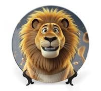 ERSTSNCK Cute Cartoon Lion Ceramic Plate 10inch Decorative Bone China Wall Hanging Ornament Plates Bohemian Style Dinner Plate with Display Stand Cabinet Display Plates for Home Art Decor