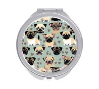ERSTSNCK Cute Chihuahua Pug Pattern Compact Mirror for Purse, Double-Sided 1x/2x Magnifying Metal Pocket Makeup Mirrors, Folding Mini Vanity Mirror, Handheld Round Travel Cosmetic Mirrors for Women
