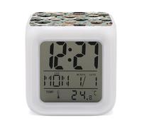 ERSTSNCK Cute Chihuahua Pug Pattern Night Light Alarm Clock LED Display Alarms for Bedroom Smart Digital Alarm Clock Wtih 7 Colorful Ambient Lights Sleep Timer for Heavy Sleepers Simple Operation