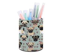 ERSTSNCK Cute Chihuahua Pug Pattern Pen Holder, Pencil Holder Desktop Stationery Organizer Round Leather Pencil Cup Makeup Brush Storage Box for Office Home And Stationary Supplies