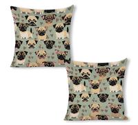 ERSTSNCK Cute Chihuahua Pug Pattern Pillow Covers 18"x18"（2pcs） Linen Throw Pillow Covers - Double Sided Decorative Square Cushion Cases for Sofa, Bed, Chair (No Insert Included)