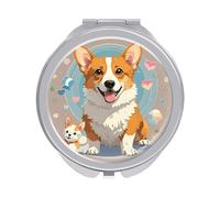 ERSTSNCK Cute Corgi Dog Illustration Compact Mirror for Purse, Double-Sided 1x/2x Magnifying Metal Pocket Makeup Mirrors, Folding Mini Vanity Mirror, Handheld Round Travel Cosmetic Mirrors for Women