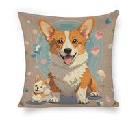 ERSTSNCK Cute Corgi Dog Illustration Pillow Covers 18"x18" Linen Throw Pillow Covers - Double Sided Decorative Square Cushion Cases for Sofa, Bed, Chair (No Insert Included)