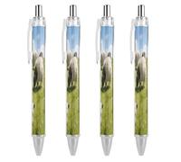 ERSTSNCK Cute Cows Watercolor Black Ballpoint Pens Fine Point (0.5mm) Black Ink Pen Retractable Ball Point Pens with Comfortable Full Grip for Journaling, And Office Writing Ideal 4 PCS