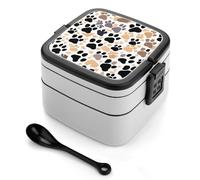 ERSTSNCK Cute Dog Paw Prints Bento Box 1000ml Leak Proof Lunch Container with Removable Dividers & Spoon - BPA-Free PP Stackable Lunch Box for Work, Office, Picnic, Travel, Dining Out