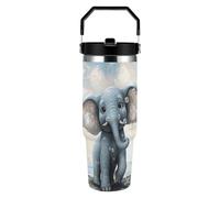 ERSTSNCK Cute Elephant Play Bubbles 30oz Tumbler Large Capacity Car Cup with Handle And Straw Lid Stainless Steel Travel Mug Double Wall Vacuum Insulated Cup Leak-Proof for Outdoor Home Use