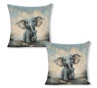 ERSTSNCK Cute Elephant Play Bubbles Pillow Covers 18"x18"（2pcs） Linen Throw Pillow Covers - Double Sided Decorative Square Cushion Cases for Sofa, Bed, Chair (No Insert Included)