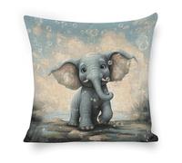 ERSTSNCK Cute Elephant Play Bubbles Pillow Covers 18"x18" Linen Throw Pillow Covers - Double Sided Decorative Square Cushion Cases for Sofa, Bed, Chair (No Insert Included)