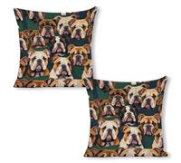 ERSTSNCK Cute English Bulldog Pillow Covers 18"x18"（2pcs） Linen Throw Pillow Covers - Double Sided Decorative Square Cushion Cases for Sofa, Bed, Chair (No Insert Included)