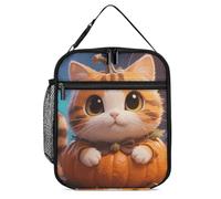 ERSTSNCK Cute Fantasy Thanksgving Cat Pumpkin Lunch Bag for Adults Reusable Insulated Lunchbox Leakproof Small Lunch Box Tote for Men & Women Portable Food Cooler Bag for Work, Office, Picnics