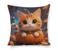 ERSTSNCK Cute Fantasy Thanksgving Cat Pumpkin Pillow Covers 18"x18" Linen Throw Pillow Covers - Double Sided Decorative Square Cushion Cases for Sofa, Bed, Chair (No Insert Included)