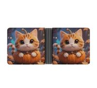 ERSTSNCK Cute Fantasy Thanksgving Cat Pumpkin Wallet for Men Bifold Rfid Blocking Slim Money Clip Front Pocket Wallet Card Holder