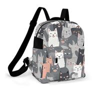 ERSTSNCK Cute Funny Grey Cats Pattern Small Backpack for Women Mini Backpack Purse Travel Fashion Roomy Shoulder Handbag