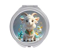 ERSTSNCK Cute Goat Compact Mirror for Purse, Double-Sided 1x/2x Magnifying Metal Pocket Makeup Mirrors, Folding Mini Vanity Mirror, Handheld Round Travel Cosmetic Mirrors for Women