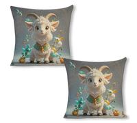 ERSTSNCK Cute Goat Pillow Covers 18"x18"（2pcs） Linen Throw Pillow Covers - Double Sided Decorative Square Cushion Cases for Sofa, Bed, Chair (No Insert Included)