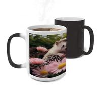 ERSTSNCK Cute Hedgehog in Flowers Color Changing Mug Heat Changing Coffee Mug Funny Magic Cup Heat Sensitive Travel Mugs Novelty Coffee Cups Personalized Customized Gift for Men Women 11 Oz