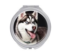 ERSTSNCK Cute Husky Dog Compact Mirror for Purse, Double-Sided 1x/2x Magnifying Metal Pocket Makeup Mirrors, Folding Mini Vanity Mirror, Handheld Round Travel Cosmetic Mirrors for Women