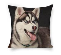 ERSTSNCK Cute Husky Dog Pillow Covers 18"x18" Linen Throw Pillow Covers - Double Sided Decorative Square Cushion Cases for Sofa, Bed, Chair (No Insert Included)