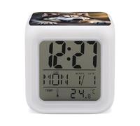 ERSTSNCK Cute Husky Night Light Alarm Clock LED Display Alarms for Bedroom Smart Digital Alarm Clock Wtih 7 Colorful Ambient Lights Sleep Timer for Heavy Sleepers Simple Operation