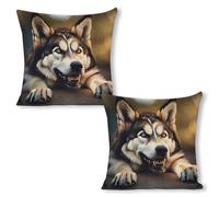 ERSTSNCK Cute Husky Pillow Covers 18"x18"（2pcs） Linen Throw Pillow Covers - Double Sided Decorative Square Cushion Cases for Sofa, Bed, Chair (No Insert Included)